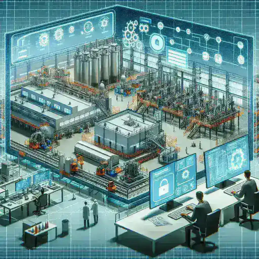 "Ilustrasi platform digital twin baru dari Nvidia untuk pabrik industri, menampilkan simulasi 3D canggih dan teknologi AI yang meningkatkan efisiensi produksi."