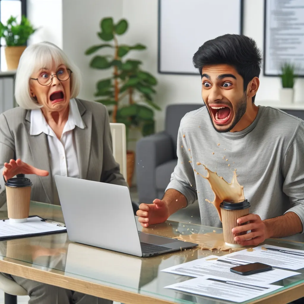 "Ilustrasi wawancara kerja junior developer: seorang kandidat dengan tampilan profesional sedang menjawab pertanyaan di depan pewawancara, mencerminkan kesalahan umum yang sering dilakukan saat wawancara kerja."